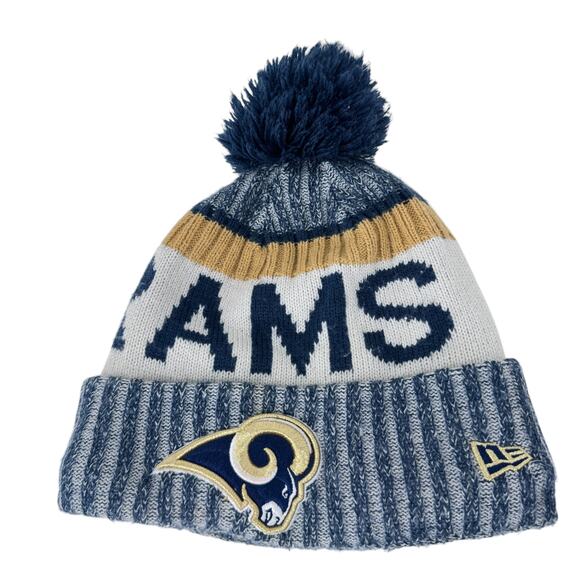 NFL Los Angeles Rams On Field New Era Beanie Hat Mens OS Knit Acrylic w/ Pom Pom - Picture 1 of 8